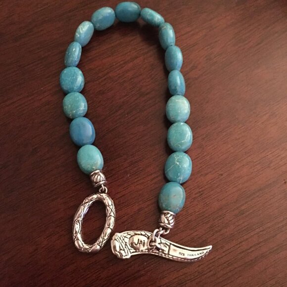 John Hardy JAI Sterling Silver and Genuine Turquoise Diamonds Bracelet - Picture 1 of 8